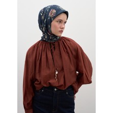 Jenephıe Desen Pamuklu Viskon Eşarp Lacivert