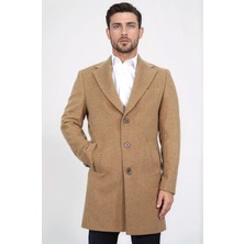 Üç Düğmeli Mono Yaka Yün ve Kaşmir Karışımlı Camel Kaban