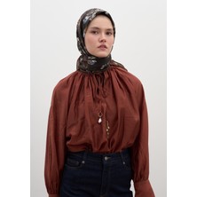 Mıdnıght Rose Desen Pamuklu Viskon Eşarp Çikolata Kahve