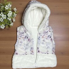 Çiçekli Peluşlu Kapüşonlu Yelek  - Beyaz - 18 Ay Beyaz