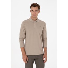 U.S. Polo Assn. Erkek Regular Fit Polo Yaka Koyu Bej Basic Sweatshirt 50315941-VR088