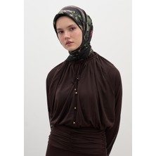 Flower Rain Desen Pamuklu Viskon Eşarp Siyah