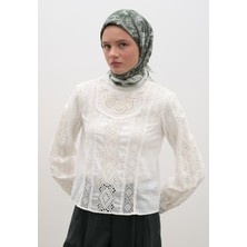 Secret Elegance Desen Pamuklu Viskon Eşarp Koyu Yeşil