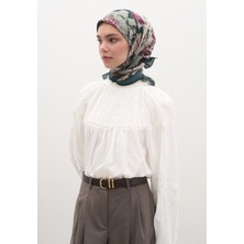 Magnolıa Desen Pamuklu Viskon Eşarp Koyu Yeşil