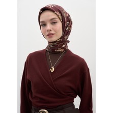 Jenephıe Desen Pamuklu Viskon Eşarp Bordo