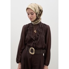 Tıny Plumerıa Desen Pamuklu Viskon Eşarp Bej