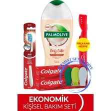 Colgate Diş Macunu 75 ml X2, Palmolive Duş Jeli 250 ml ve Orta Diş Fırçası ile Seyahat Kiti ve Fırça Kabı Hediye Seti
