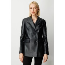 Ekol Kadın Kapak Cepli Deri Ceket 5081 Siyah