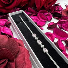 Victoria 925 Ayar Gümüş Pembe Taşlı Kadın Bileklik – Zarif Tasarım, Gümüş Rengi