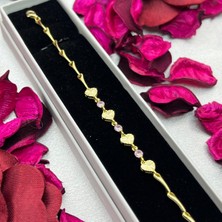 Victoria Kalp Figürlü Kadın Bileklik 925 Ayar Gümüş Altın Kaplama Pembe Taşlı Zarif Tasarım