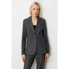 Ekol Kadın Çizgili Kapak Cepli Ceket 5127 Antrasit