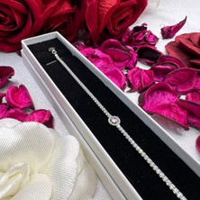 Victoria Pembe Taşlı Kadın Bileklik 925 Ayar Gümüş Zirkon Taşlı