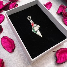 Victoria Filistin Haritası ve Kubbetüs Sahra Figürlü Kadın Kolye Ucu 925 Ayar Gümüş Mine Işlemeli