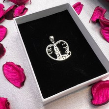 Victoria Kız Kulesi ve Kalp Figürlü Kadın Kolye Ucu 925 Ayar Gümüş Zirkon Taşlı