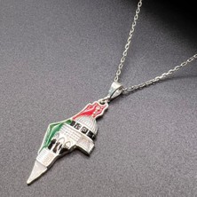 Victoria Filistin Haritası ve Mescid-I Aksa Figürlü Kolye 925 Ayar Gümüş Mine Işlemeli