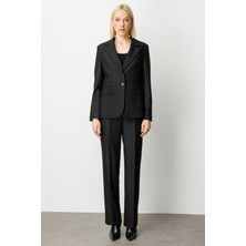 Ekol Kadın Çizgili Bol Paça Pantolon 5129 Siyah