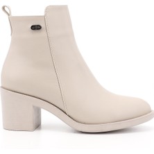 GÖNDERİ Kadın Bej  Fermuarlı Kalın Topuklu Bot