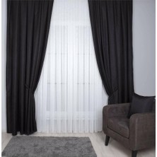 Goccia Hasır Dokulu Lüks Fon Perde Pilesiz Tek Kanat Siyah