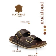 Hakiki Deri Erkek Terlik Çift Cırt Bantlı Ortopedik Rahat Taban Günlük Terlik Tm Kahve