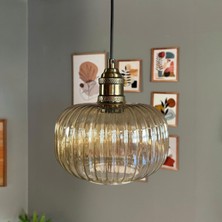 Mola Cam Bal Rengi Tekli Avize Lale Başlık Retro Sarkıt Lamba Restoran Salon Aydınlatma