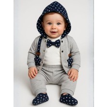 Erkek Bebek Papyonlu Hırkalı 3'lü Eşofman Takımı