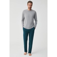 Yumuşak Dokulu Erkek Uzun Kollu 0 Yaka Pijama Takımı Gri FT701