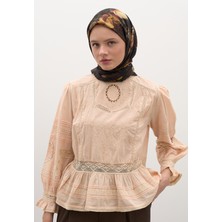 Rosıne Desen Pamuklu Viskon Eşarp Acı Kahve