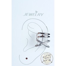Gümüş Renk Zirkon Taşlı Sıkıştırmalı 4 Sıra Kıkırdak Küpe Earcuff