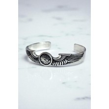 Ak Store Silver Erkek, Kartal Kanatları 10 mm Yüzey, 50-60 mm Çap Paslanmaz Kromix Çelik Gümüş Kaplama Kelepçe Bileklik