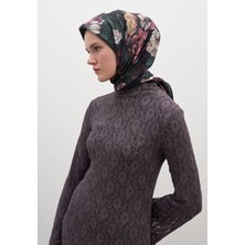 Rosıne Desen Pamuklu Viskon Eşarp Koyu Yeşil