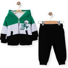 Hey Bear Nakışlı Kapüşonlu Peluşlu Hırkalı Ikili Alt Üst Takım - Yeşil - 6 Ay - SDL6043-YEŞIL-6 Ay Yeşil