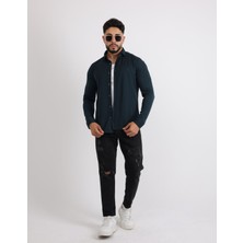 Likralı Örme Waffle Klasik ve Modern Erkek Gömlek