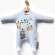 My Daıly Routıne Baskılı Çıtçıtlı Patikli Penye Tulum - Mavi - 3 - 6 Ay - FLE252408-MAVI-3 - 6 Ay Mavi