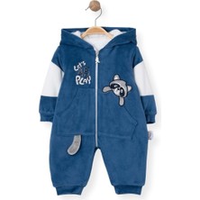 Lets 45 Nakışlı Kapüşonlu Poeluşlu Kadife Tulum - Mavi - 3 Ay - SDL6035-MAVI-3 Ay Mavi