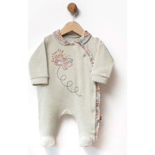 Butterfly Nakışlı Patikli Kadife Tulum - Yeşil - 1 - 3 Ay - FLE214173-YEŞIL-1 - 3 Ay Yeşil