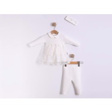 Bandanalı Tüllü Bebe Yaka Penye Alt Üst Takım  - Ekru - 6 Ay - FND41149-EKRU-6 Ay Ekru
