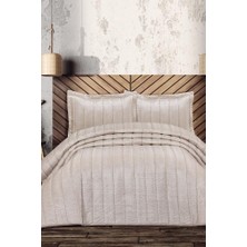 Inci Dolgulu Kadife Çeyizlik Çift Kişilik Yatak Örtüsü Bej