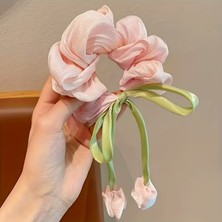 Lale Figürlü Parlak Saten Kumaş Simit Lastik Toka(1 Adet)