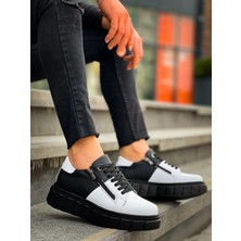 KB-X155 Kuback Beyaz Cilt Siyah Cilt Detaylı Siyah Yüksek Taban Günlük Spor Ayakkabı