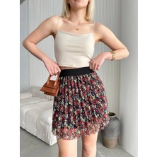 Baskılı Astarlı Mini Etek