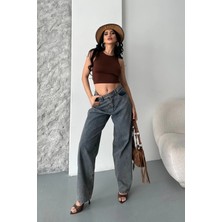 Baggy Kar Yıkama Eskitme Kahve Jeans Pantolon D2007