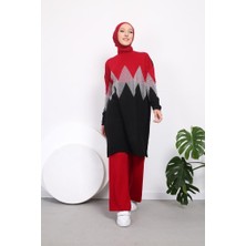 Takım Zikzak Desenli Simli Triko Pantolonlu Tunik