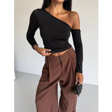 Omuz Detaylı Kollu Bluz Siyah F2336