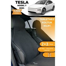 Meka Part Terletmez Oto Koltuk Koruyucu Kılıf %100 Pamuk 5 Li Tam Set Siyah Tesla Model Y