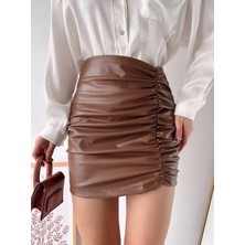 Önden Büzgülü Etek Taba H24210