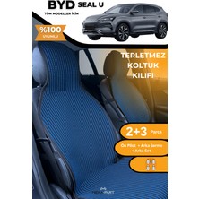 Meka Part Terletmez Oto Koltuk Koruyucu Kılıf %100 Pamuk 5 Li Tam Set Mavi Siyah Byd Seal U