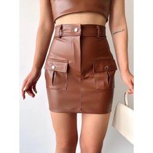 Önden Iki Cepli Deri Etek Kahve H240040