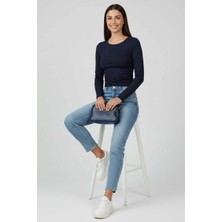 Yanı Büzgülü Bluz Lacivert T4322