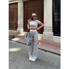 Crop Pantolon Biyeli Takım Gri