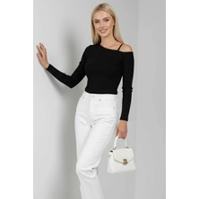 Tek Omuz Ipli Bluz Siyah T4328